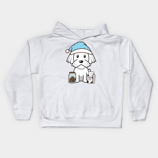 Cute white dog is having a midnight snack Kids Hoodie